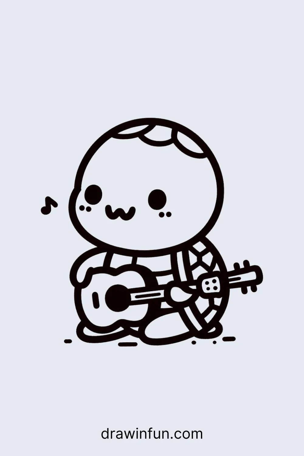 Turtle playing a small guitar easy drawing