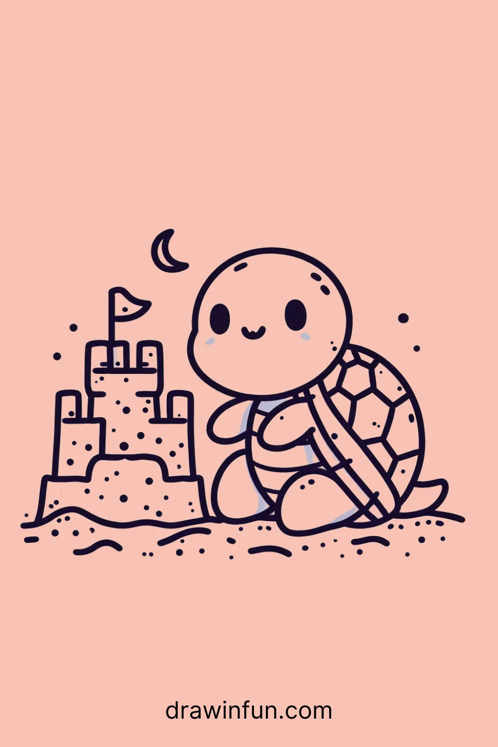 Turtle building a sandcastle easy drawing