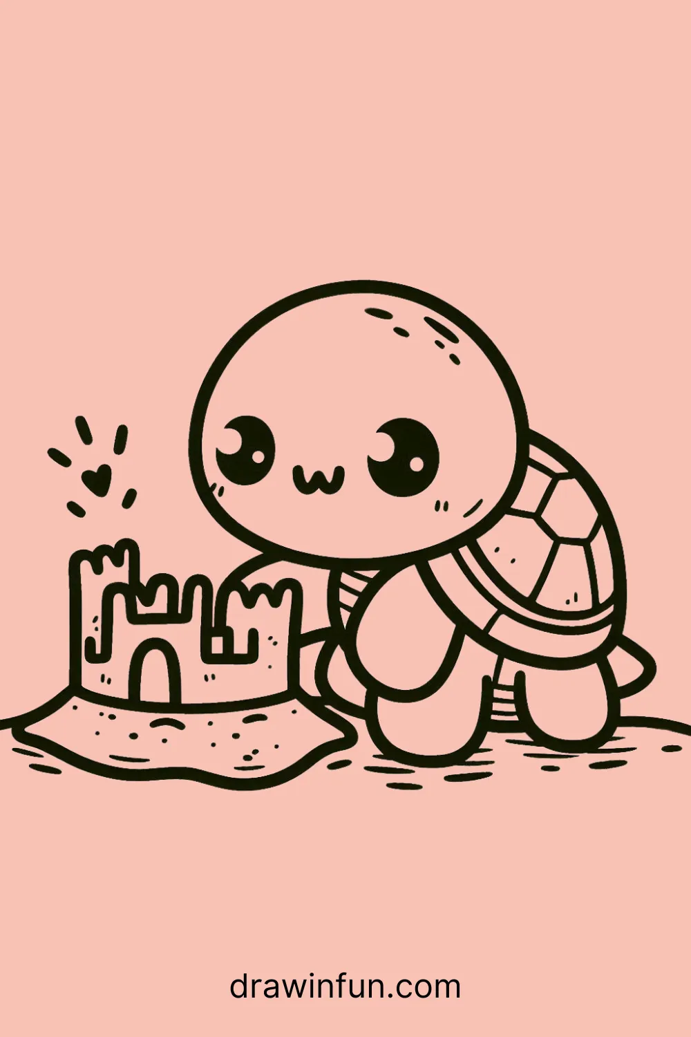 Turtle building a sandcastle easy drawing