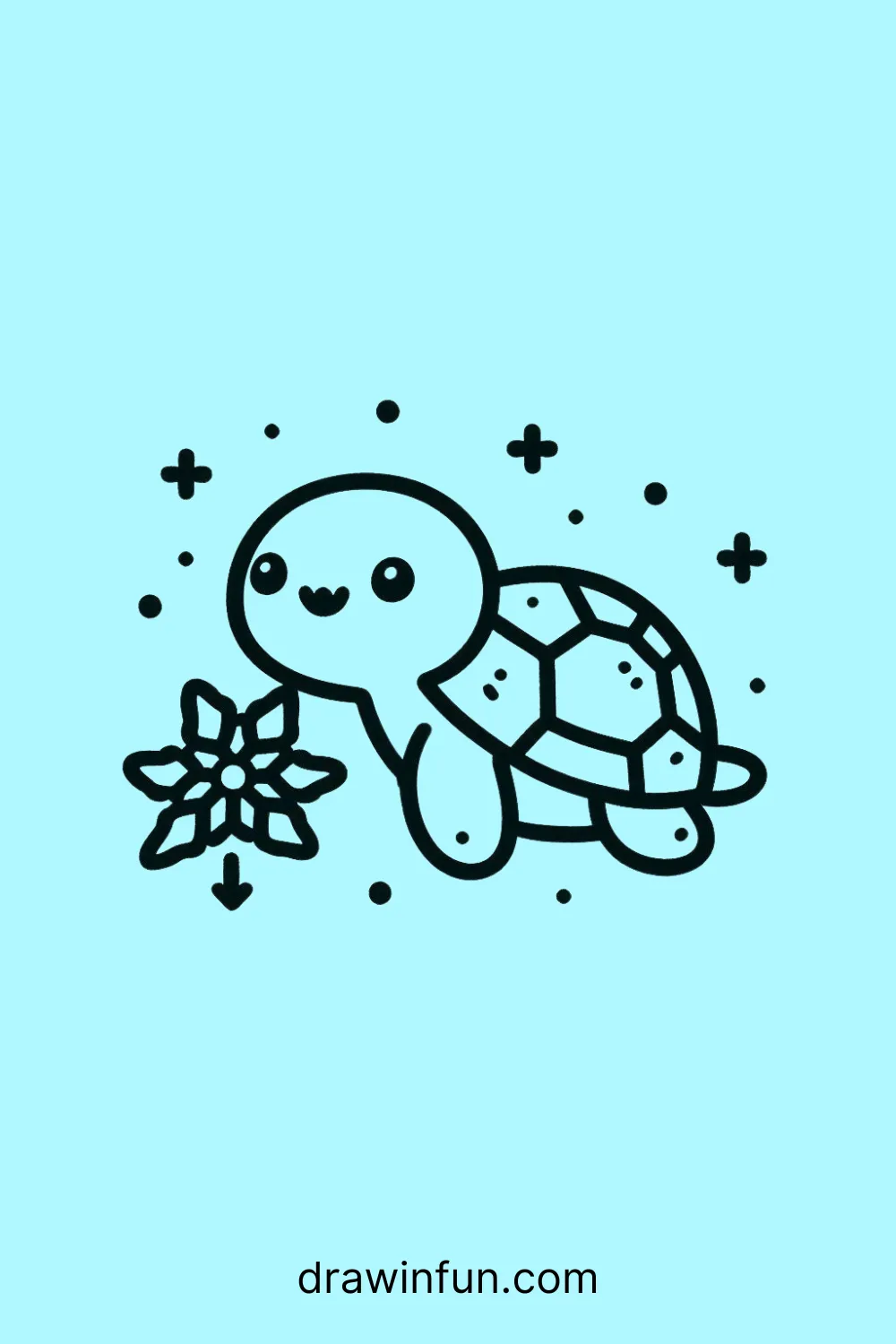 Turtle catching a snowflake easy drawing