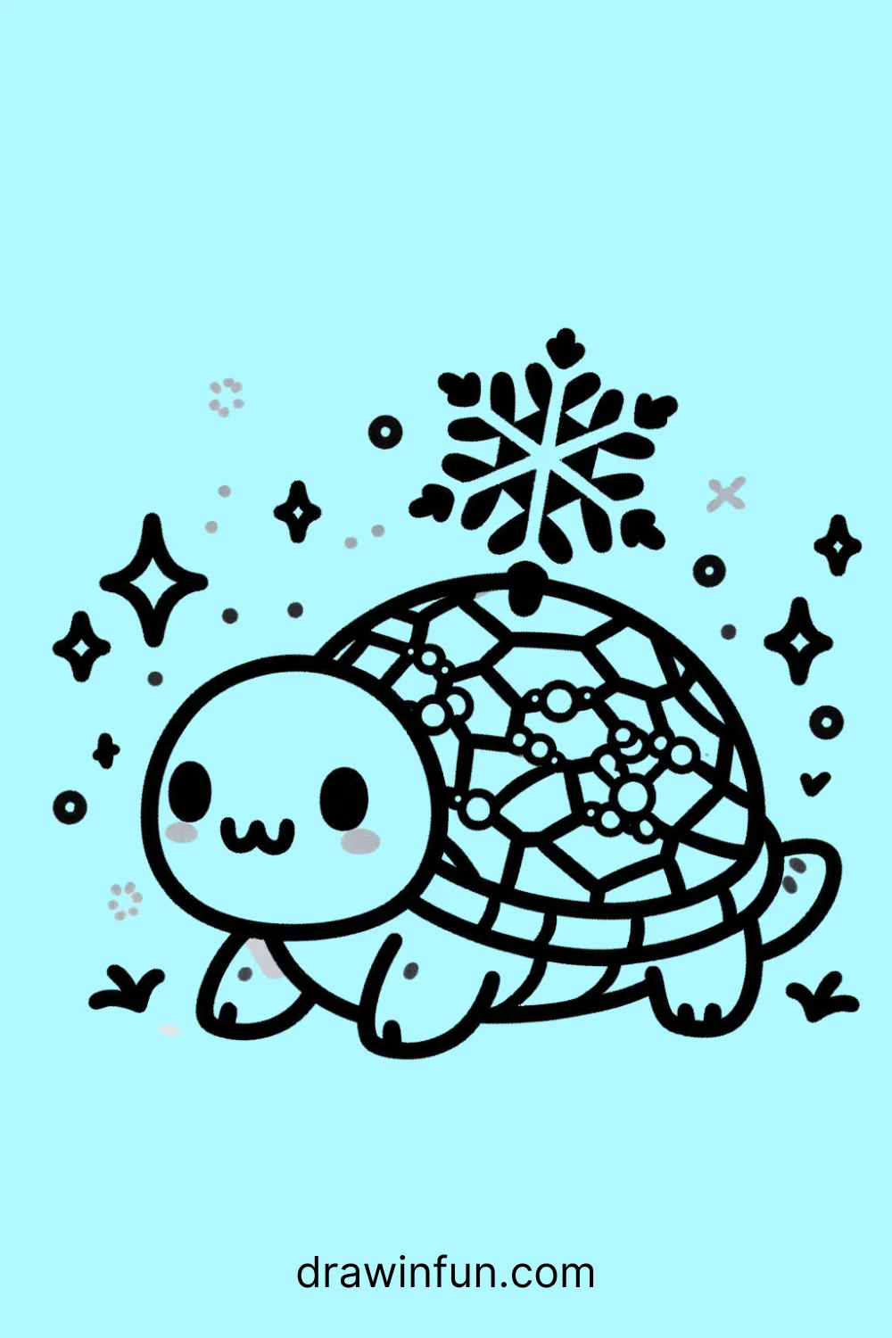 Turtle catching a snowflake easy drawing