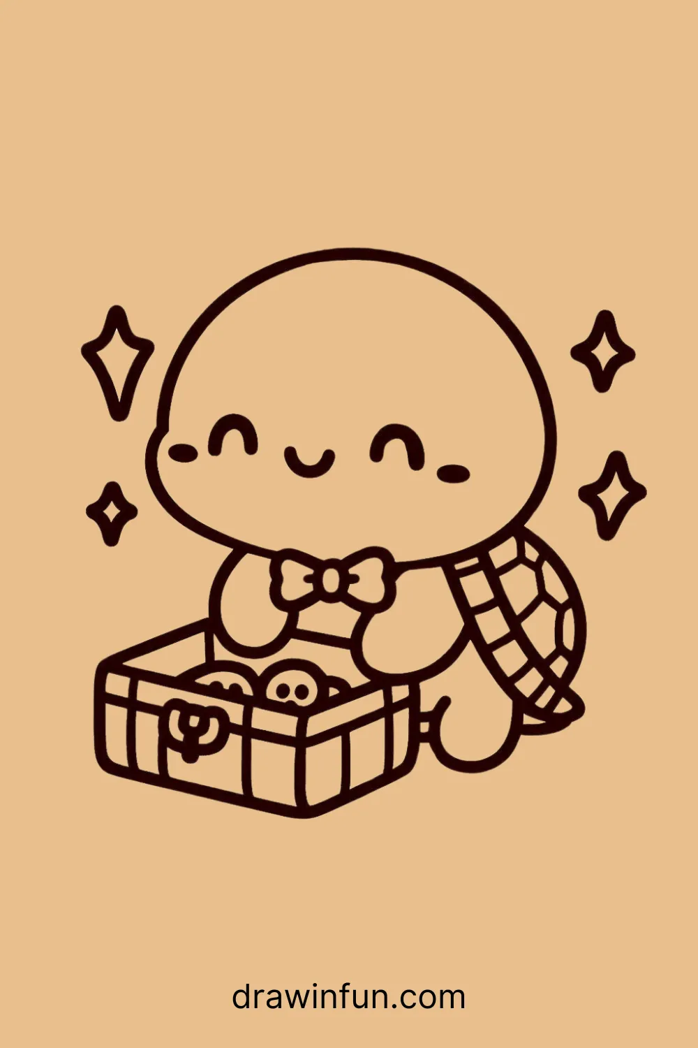 Turtle with a Treasure Chest easy drawing