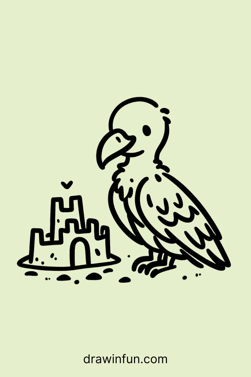 Vulture and a Sandcastle easy drawing