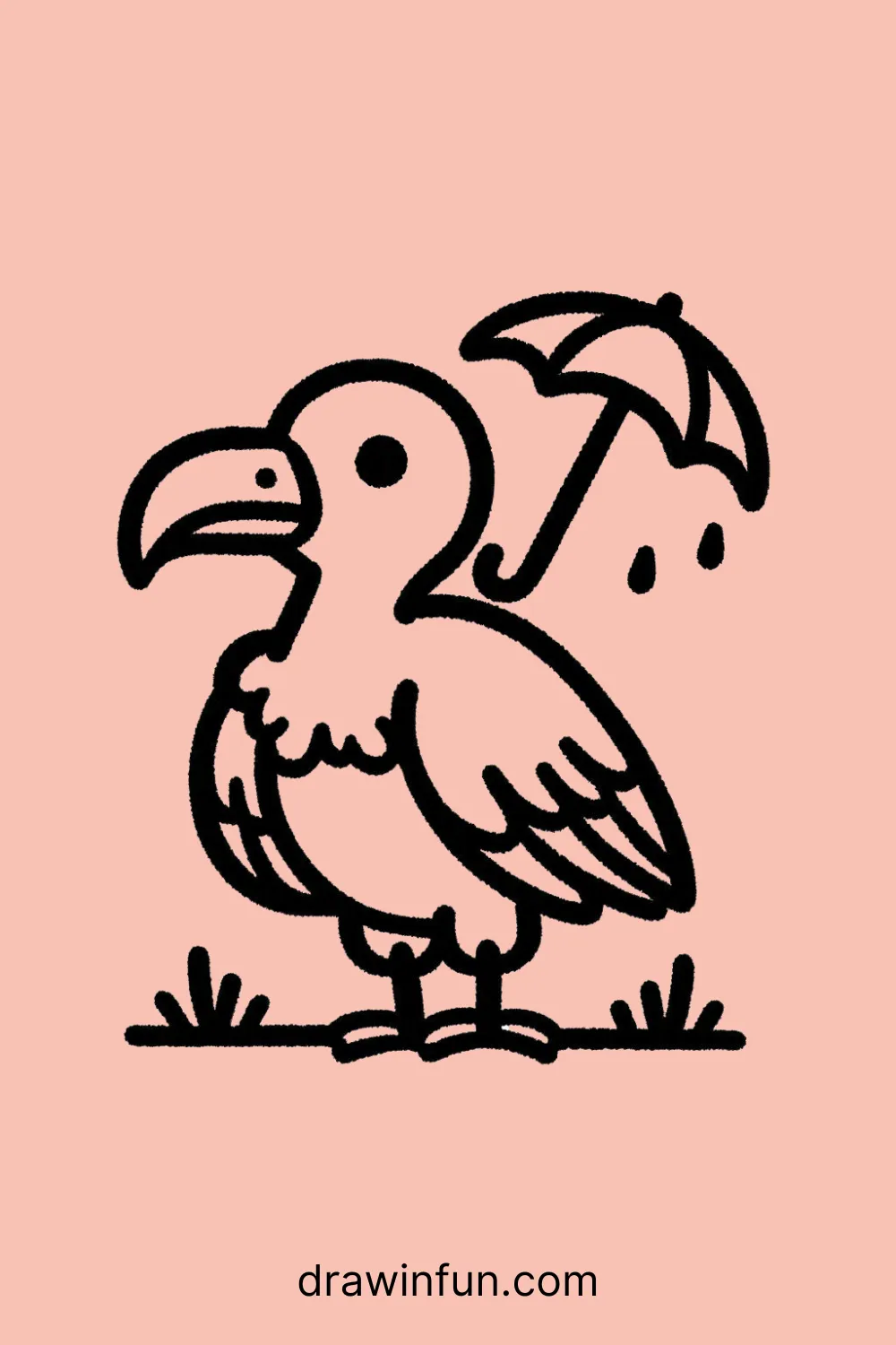 Vulture with a Tiny Umbrella easy drawing