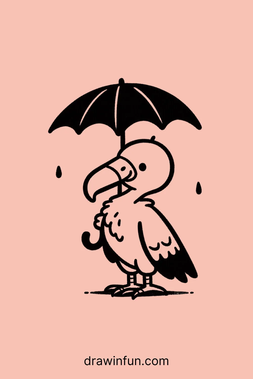 Vulture with a Tiny Umbrella easy drawing