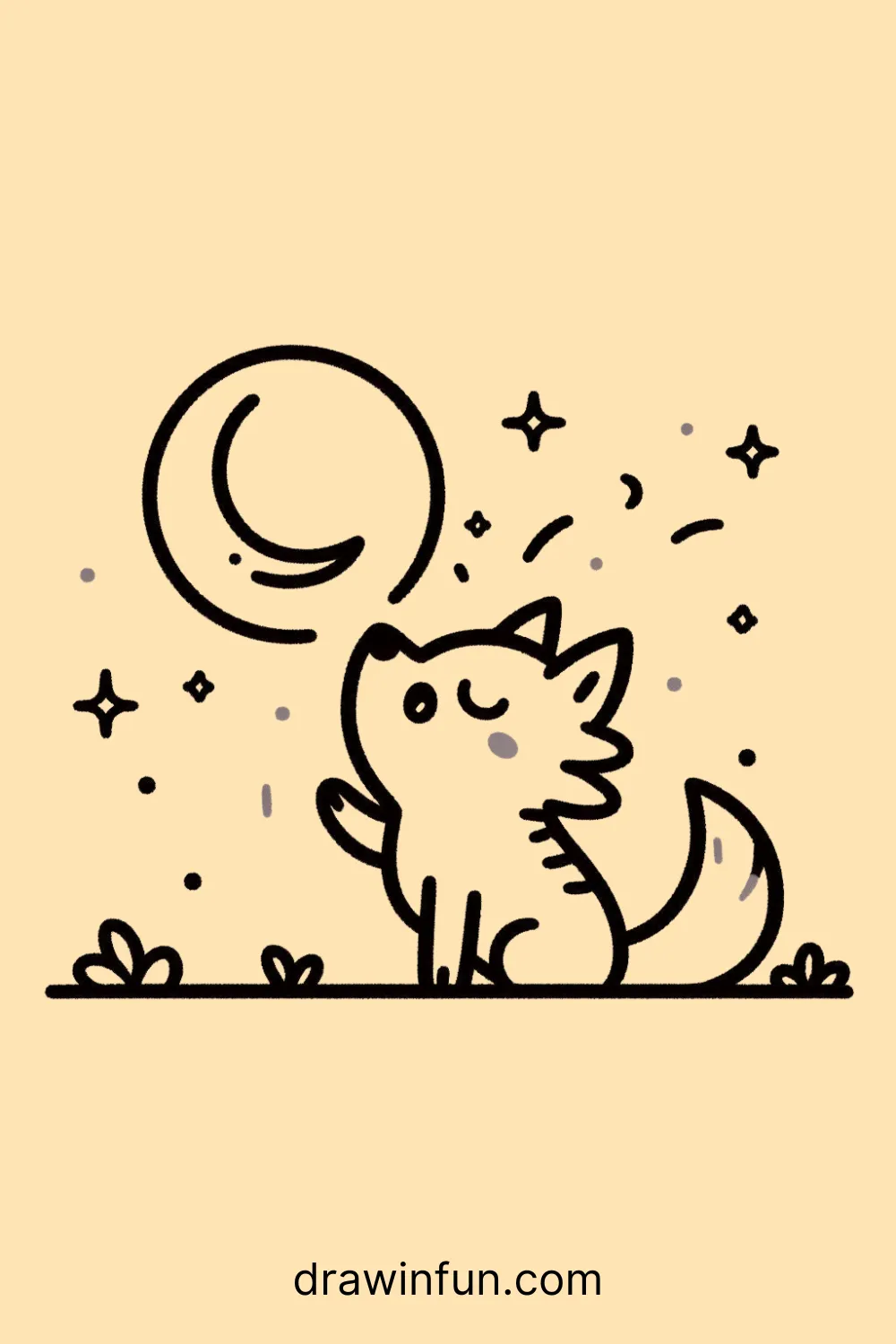 Wolf Howling at the Moon easy drawing