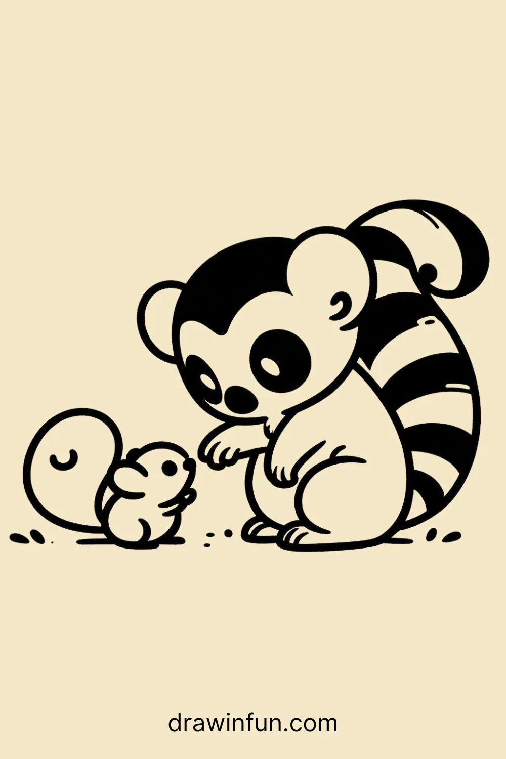 Lemur teaching a small squirrel easy drawing