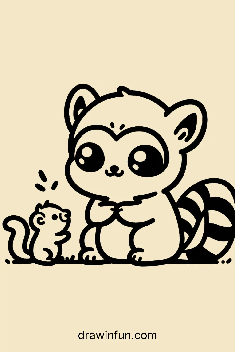 Lemur teaching a small squirrel easy drawing