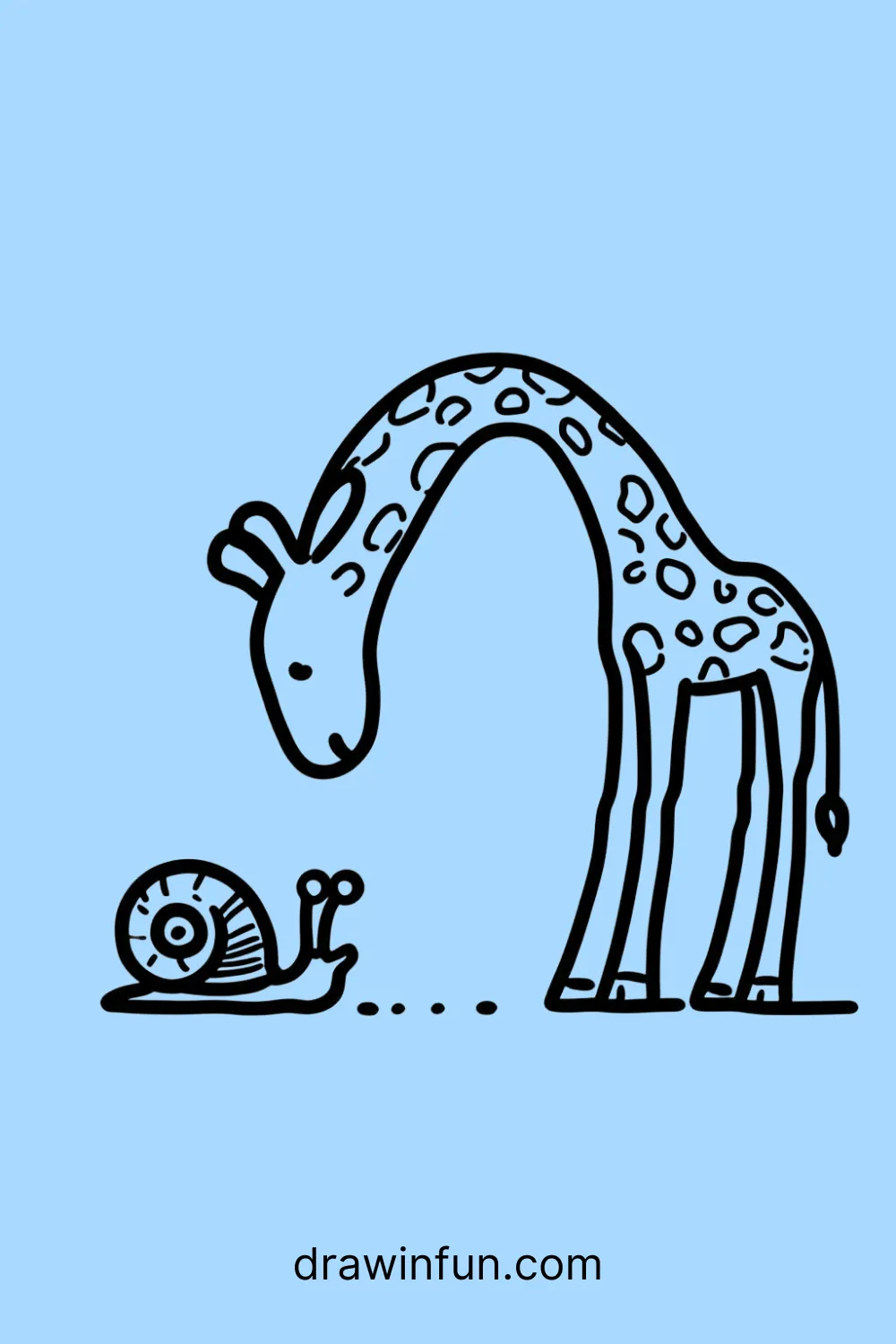 A giraffe looking at a snail easy drawing