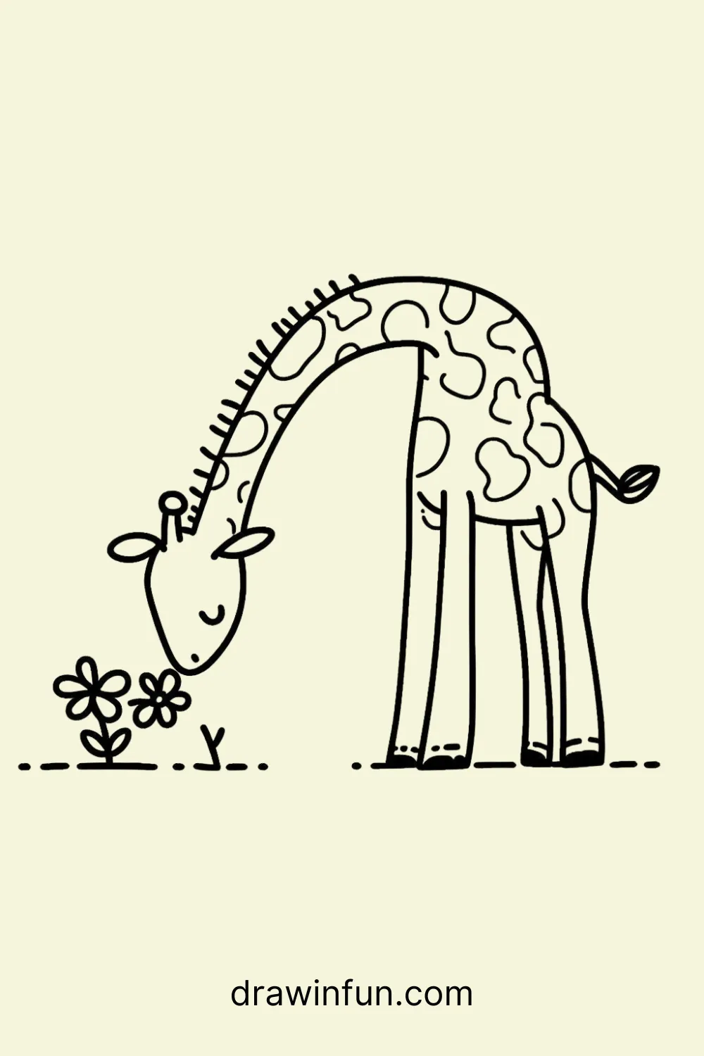 A giraffe smelling a flower easy drawing