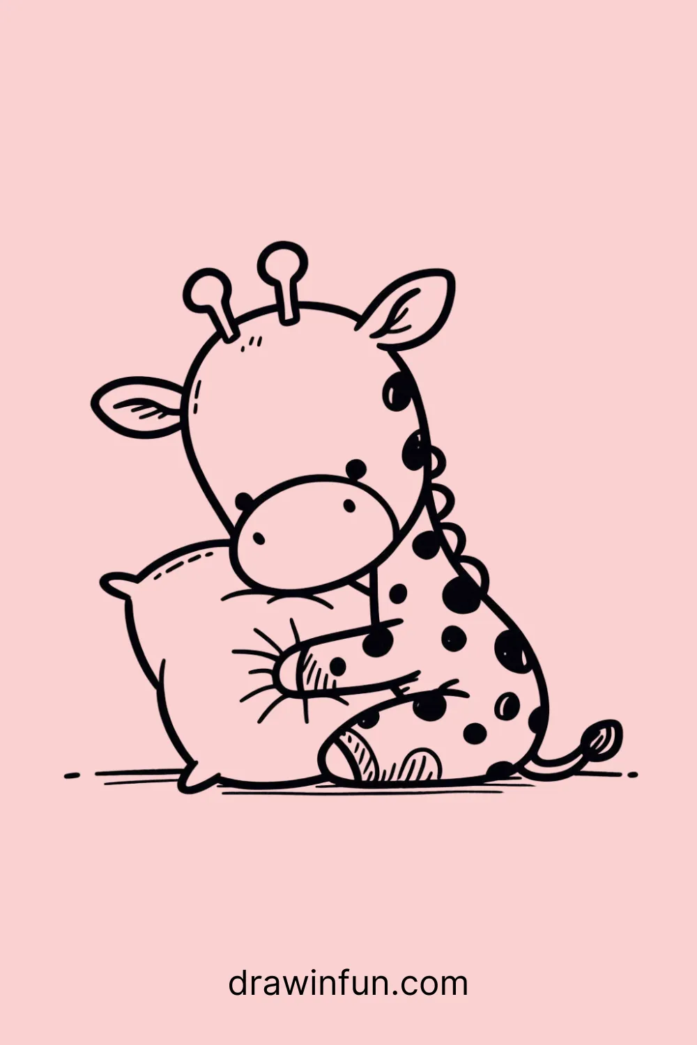 A giraffe cuddling a pillow easy drawing