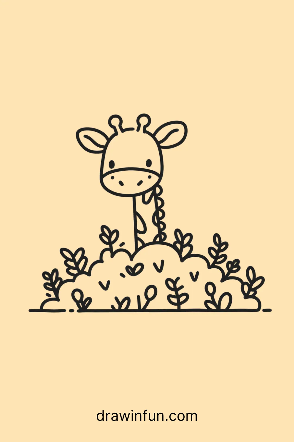 A giraffe peeking out from behind a bush easy drawing