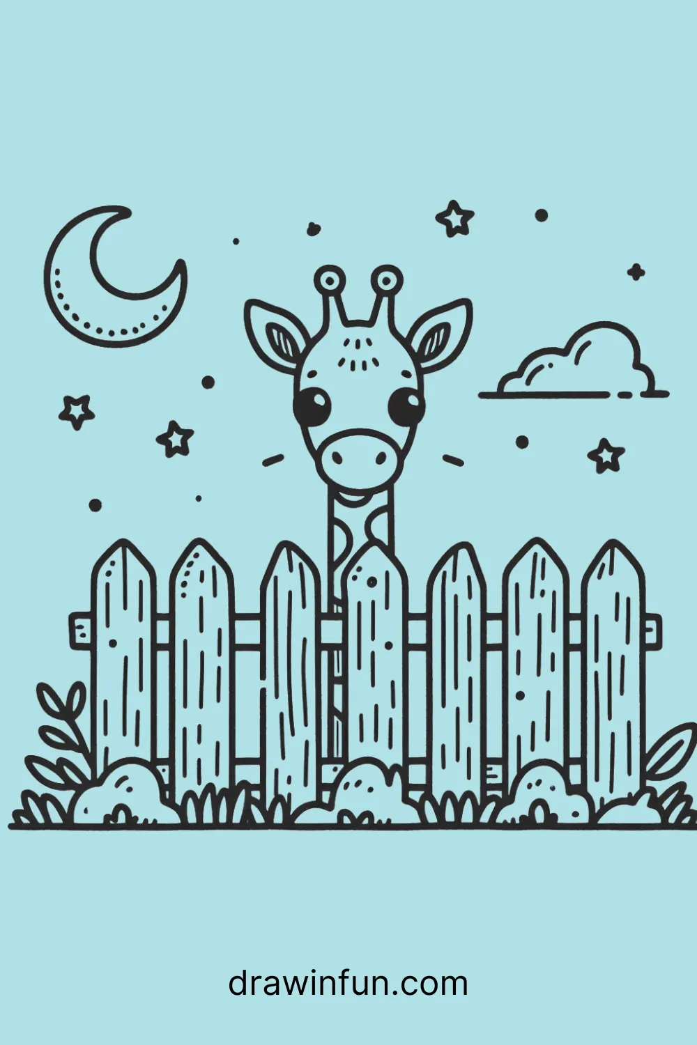 A giraffe peeking over a small fence easy drawing