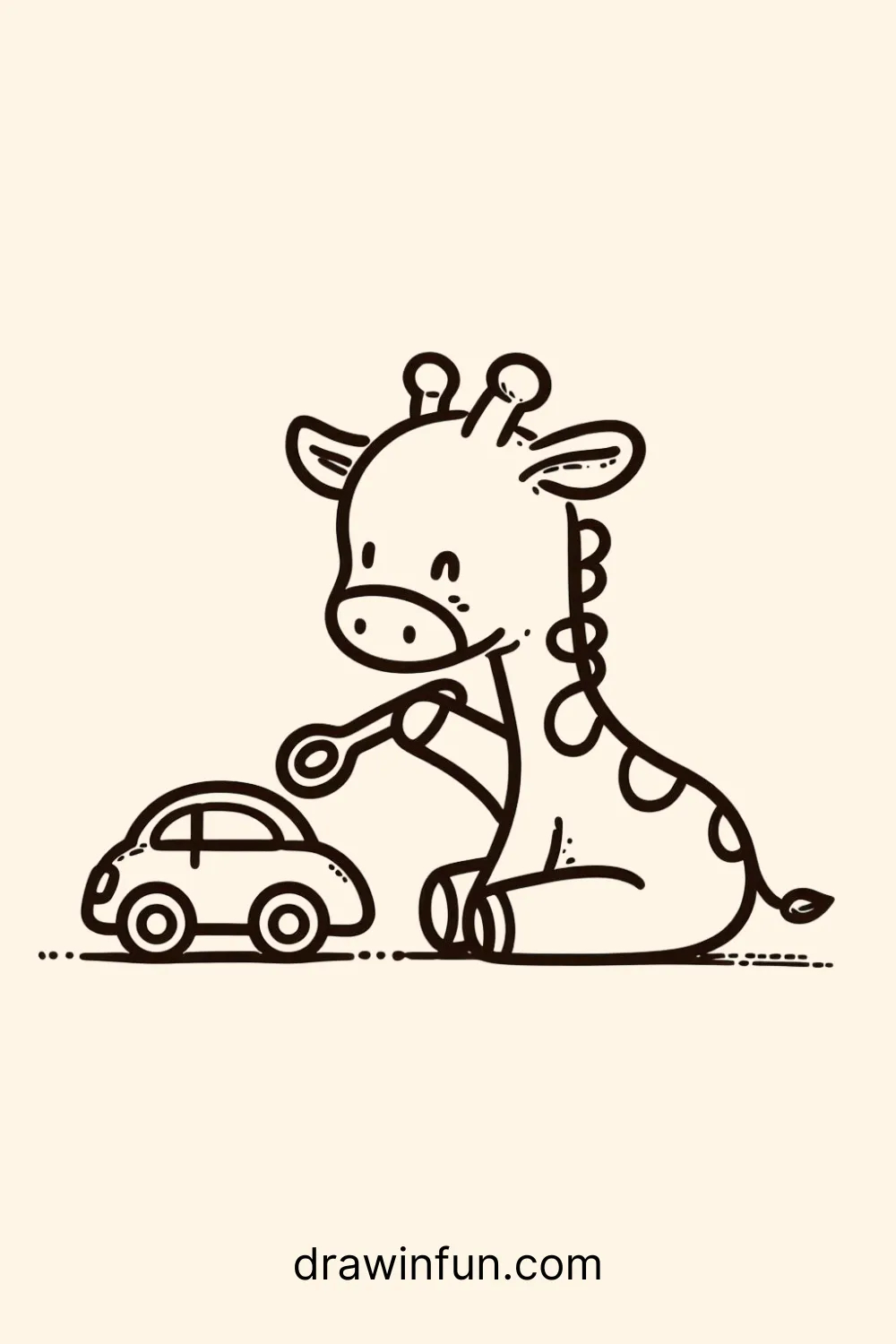 A giraffe playing with a small toy car easy drawing