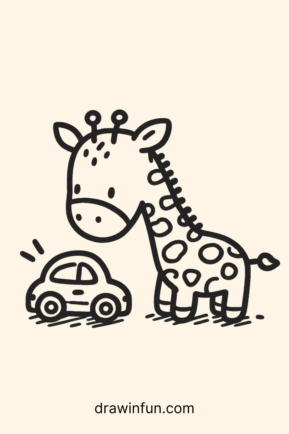 A giraffe playing with a small toy car easy drawing