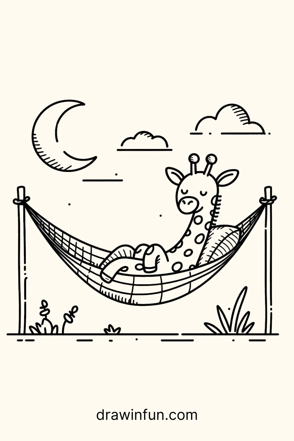 A giraffe sitting in a hammock easy drawing