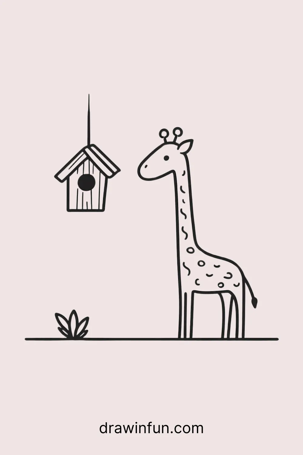 A giraffe standing next to a birdhouse easy drawing