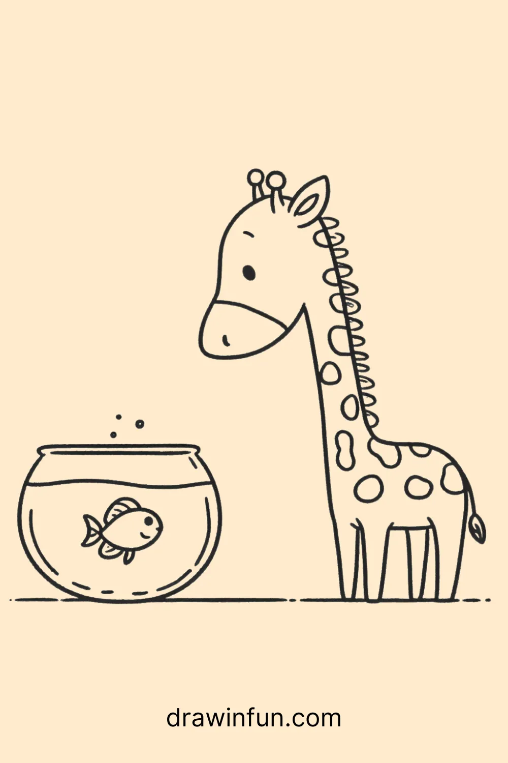 A giraffe looking at a tiny fish easy drawing