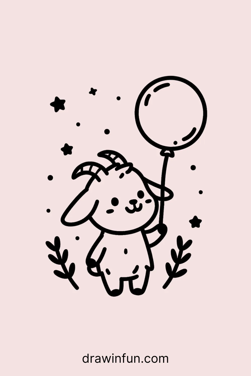 Goat holding a balloon easy drawing