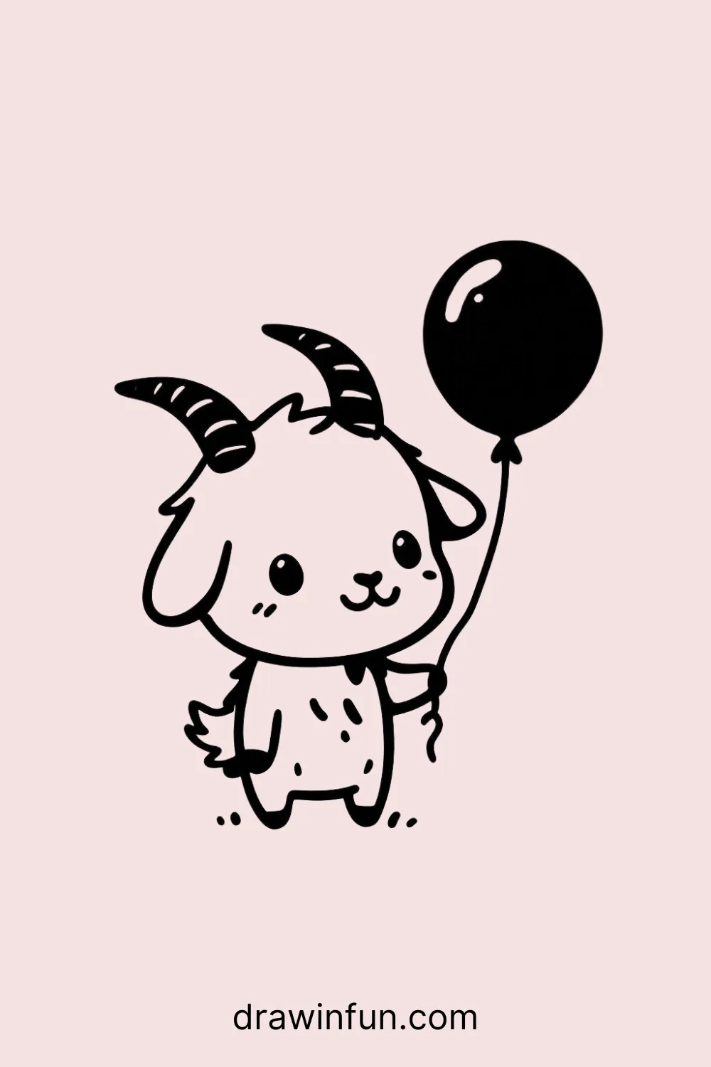 Goat holding a balloon easy drawing