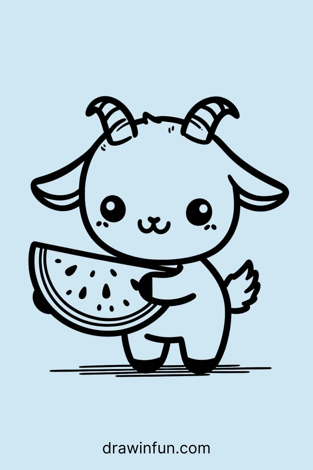 Goat holding a slice of watermelon easy drawing