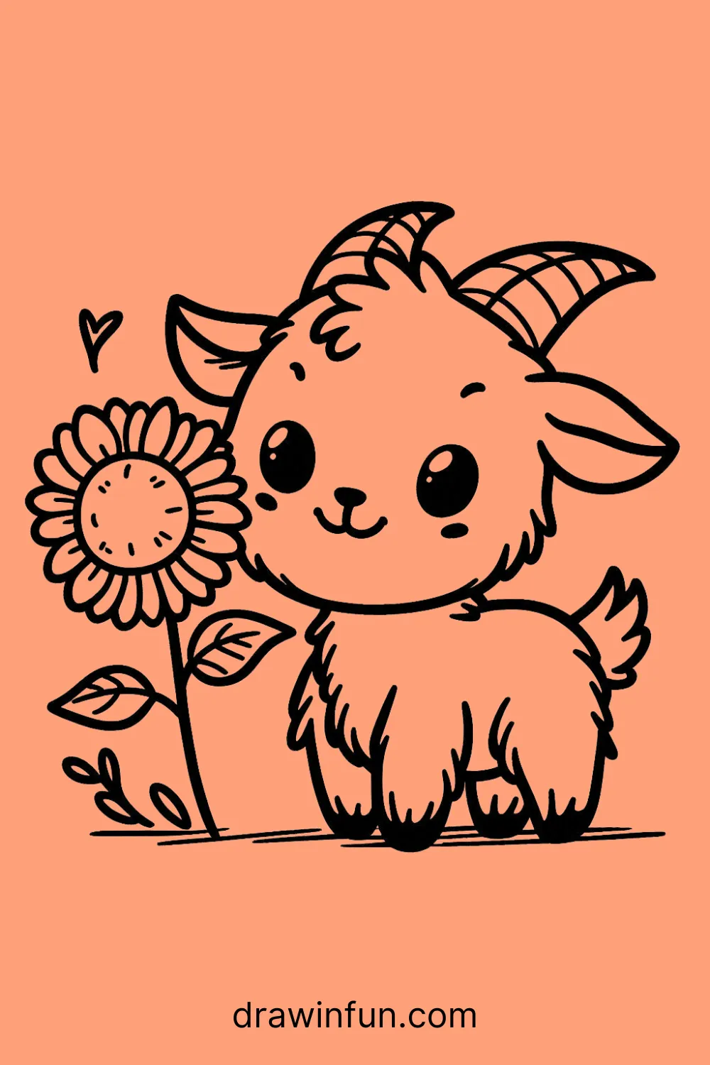 Goat holding a sunflower easy drawing