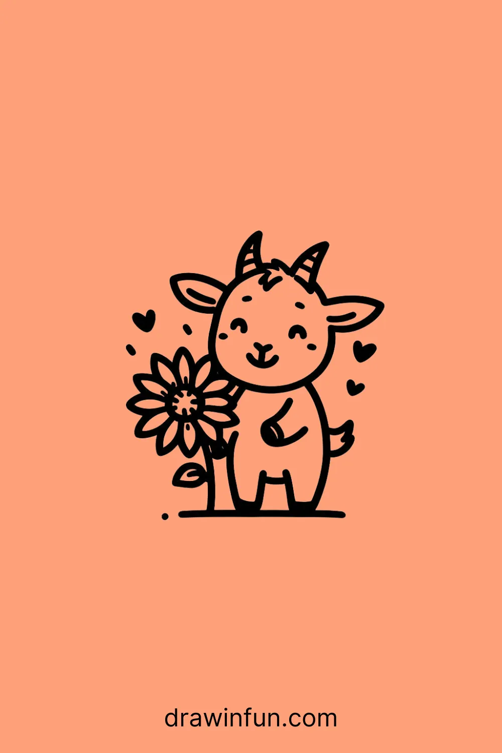 Goat holding a sunflower easy drawing