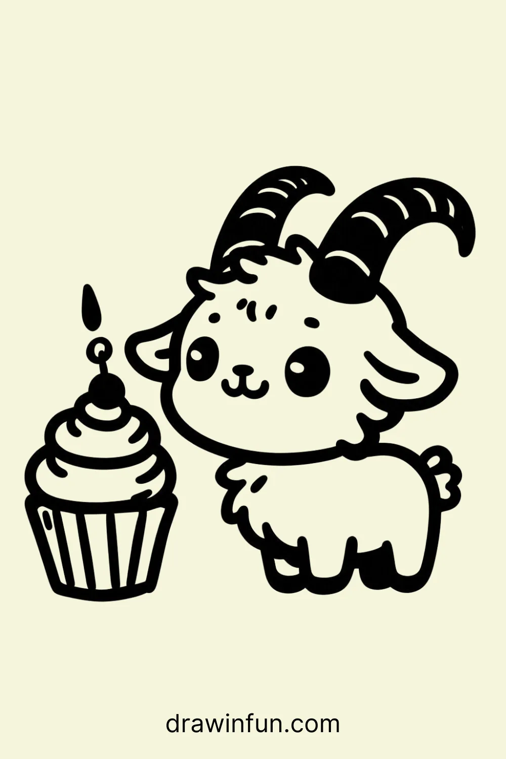 Goat looking at a cupcake easy drawing