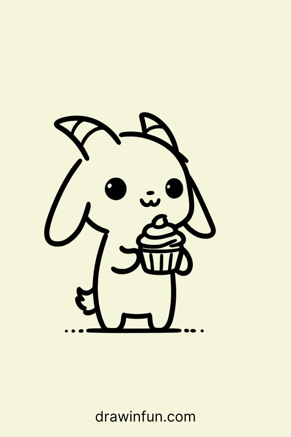 Goat looking at a cupcake easy drawing