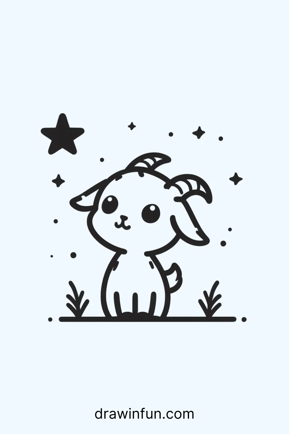 Goat looking at a star easy drawing