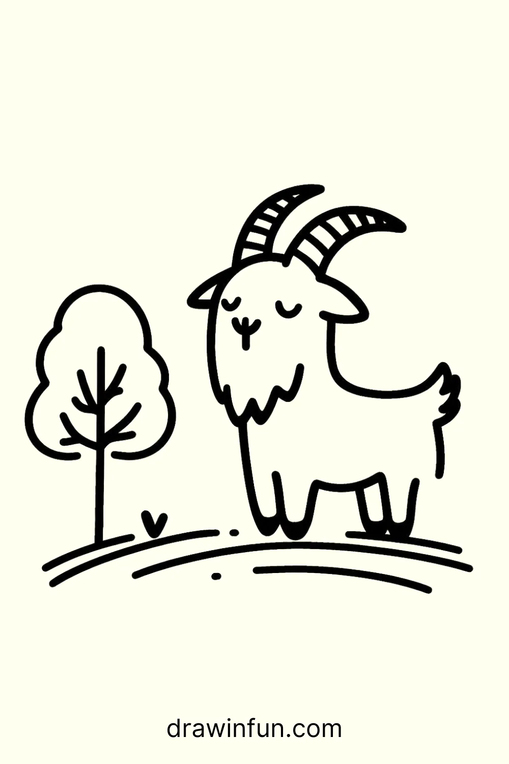 Goat standing next to a tree easy drawing