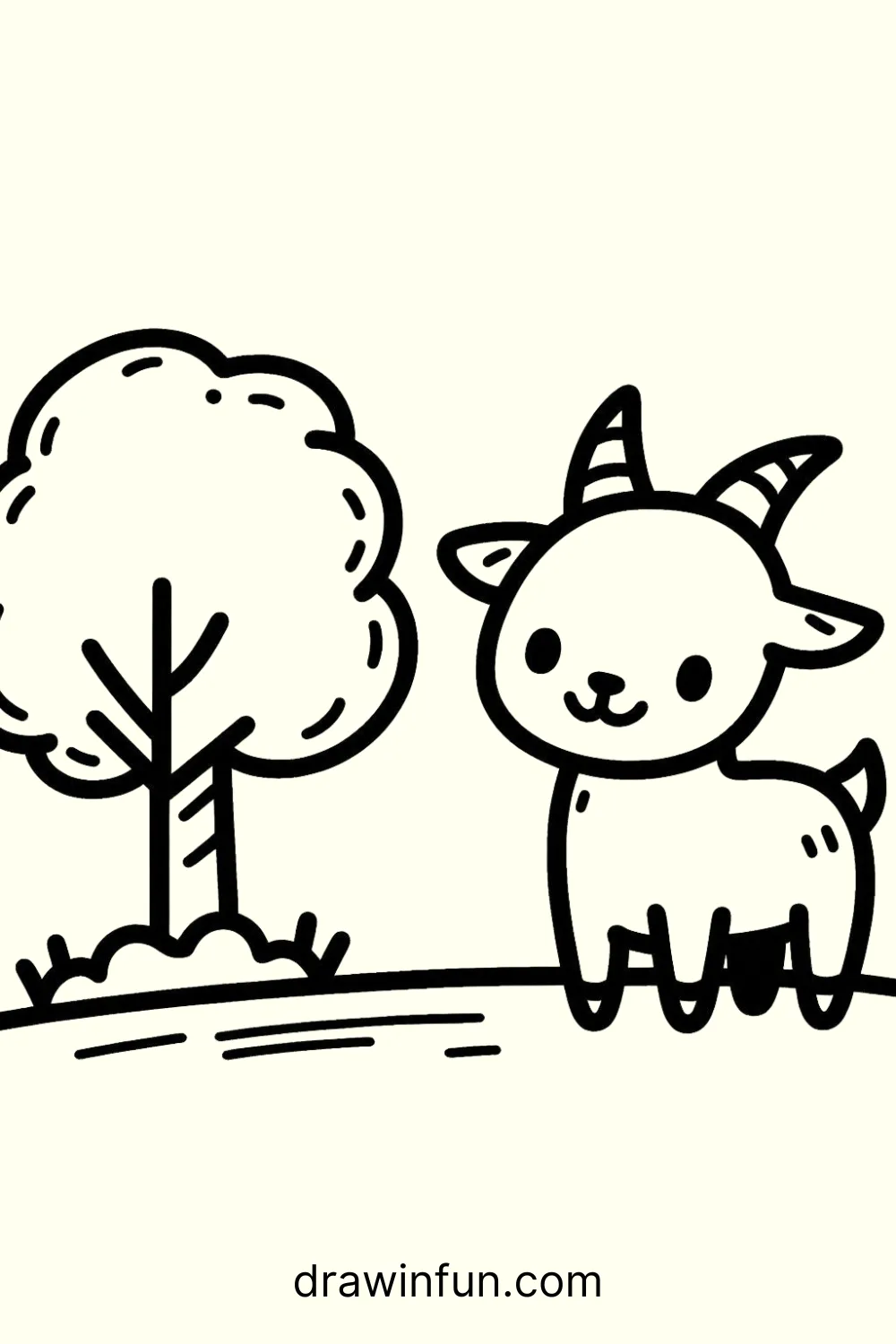 Goat standing next to a tree easy drawing