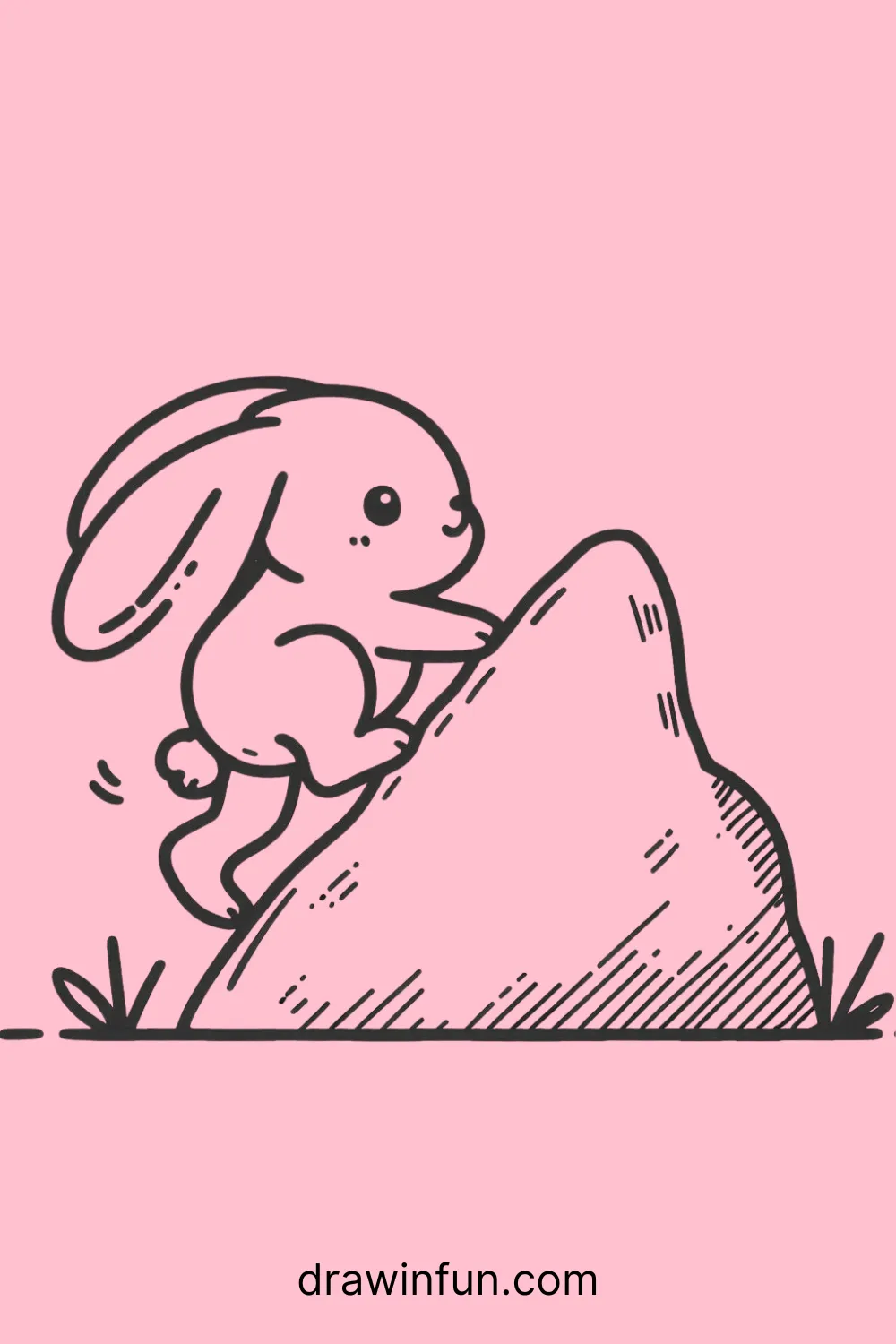 Hare Climbing a Rock easy drawing