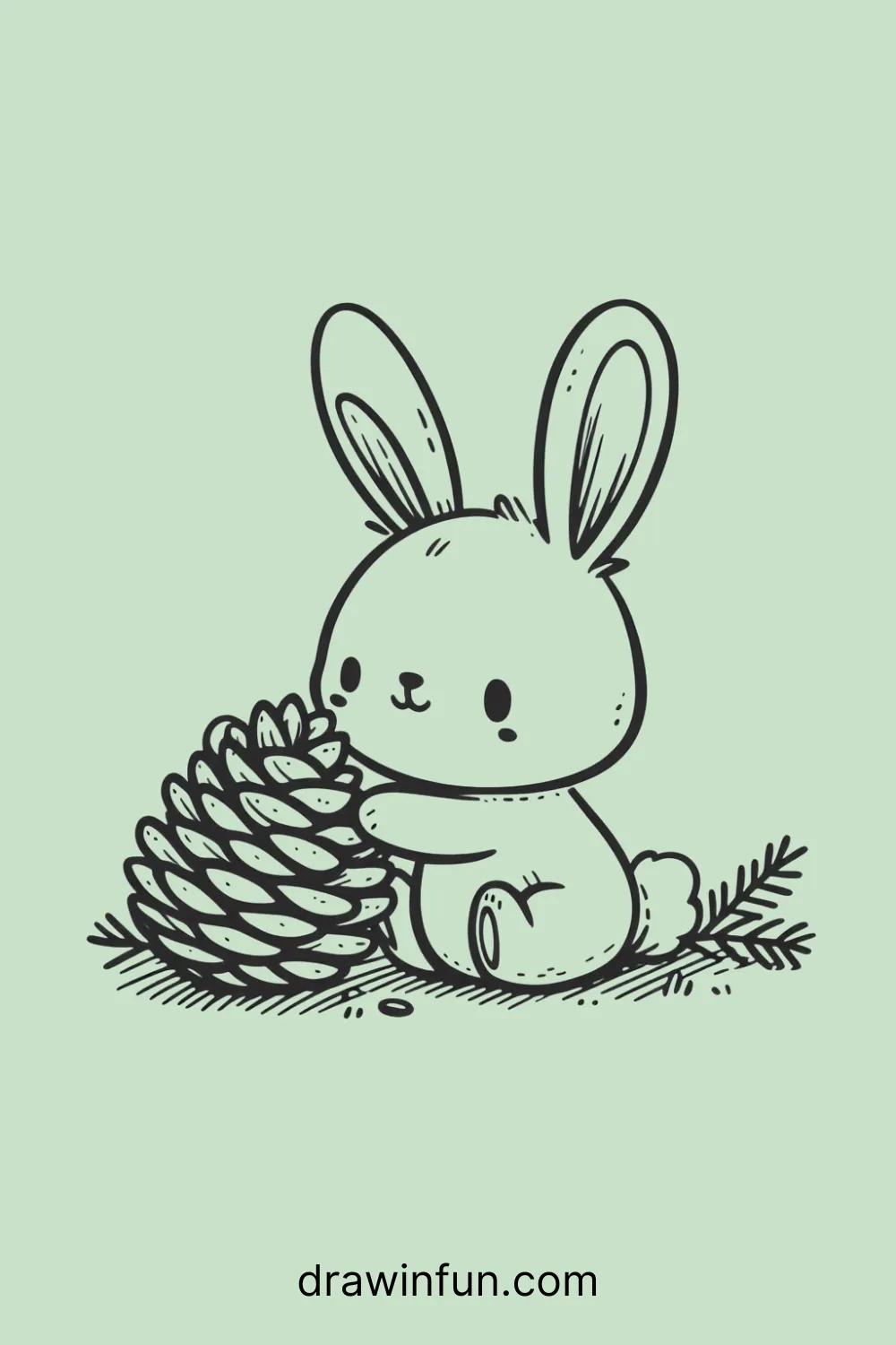 Hare Playing with a Pinecone easy drawing