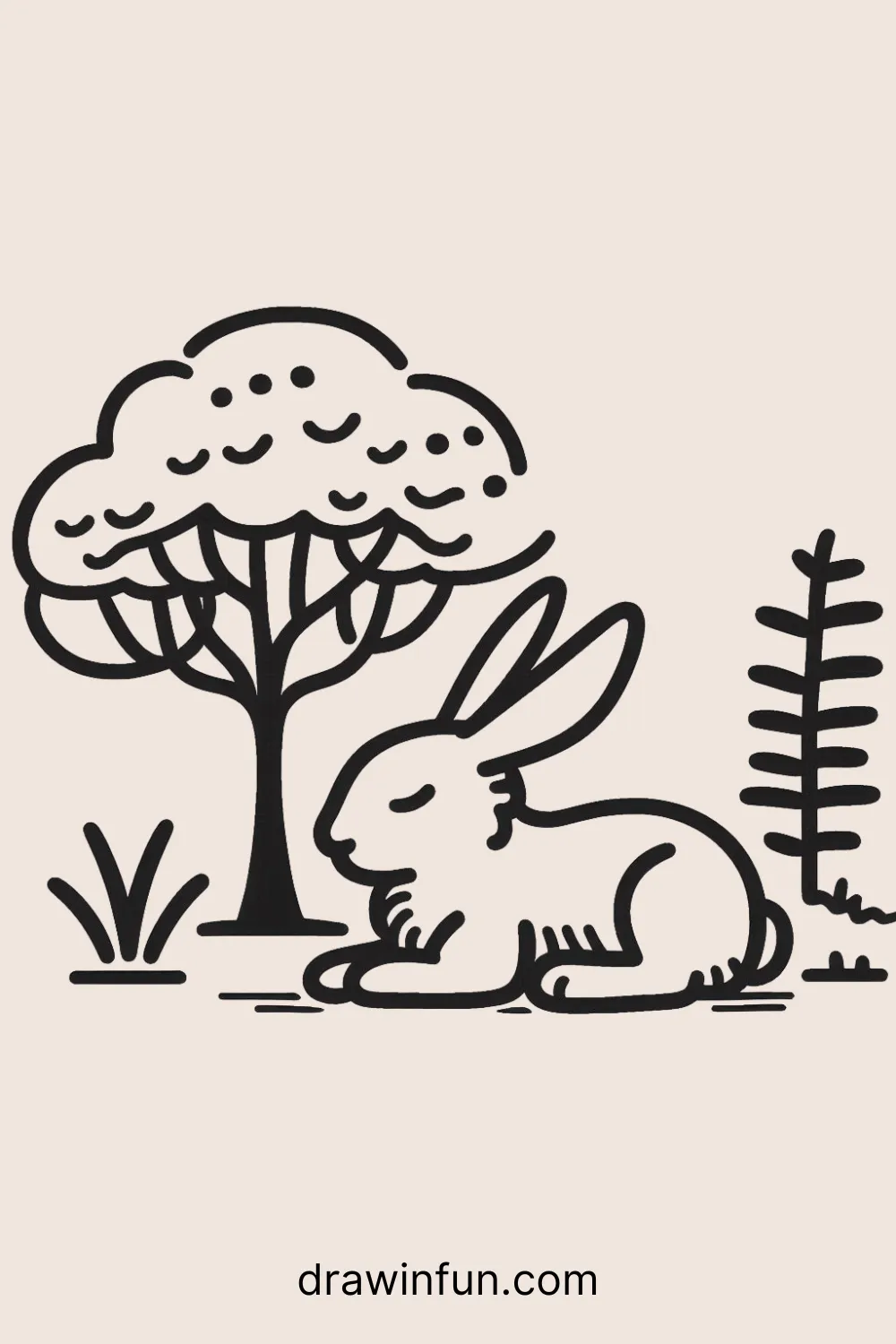 Hare Resting Under a Tree easy drawing