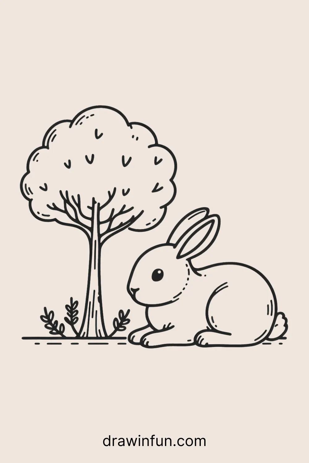 Hare Resting Under a Tree easy drawing