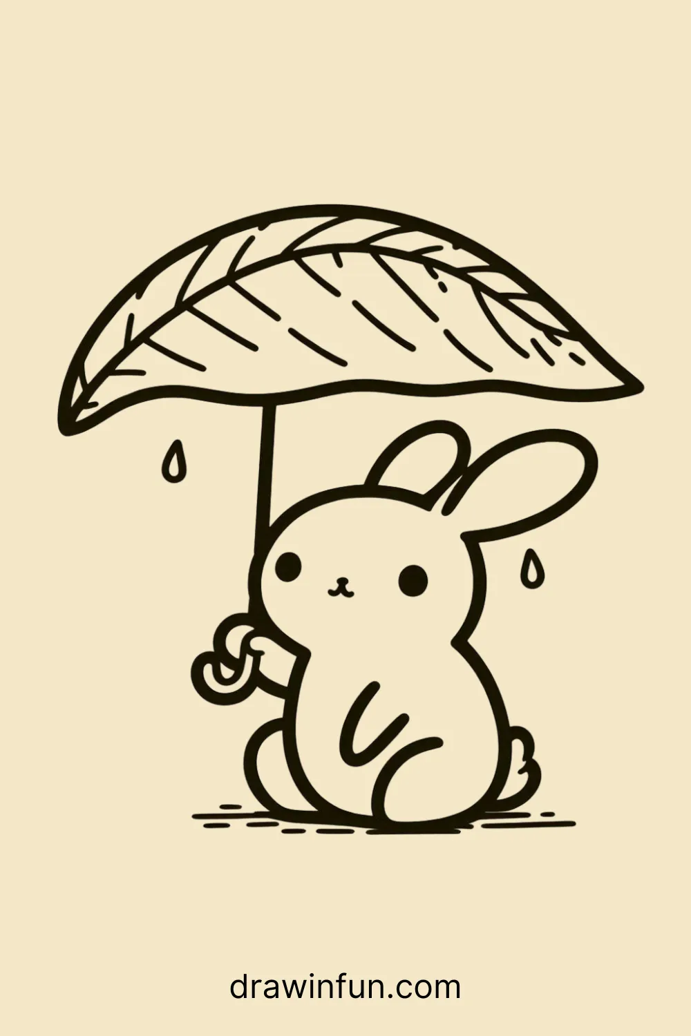 Hare Holding a Leaf Umbrella easy drawing