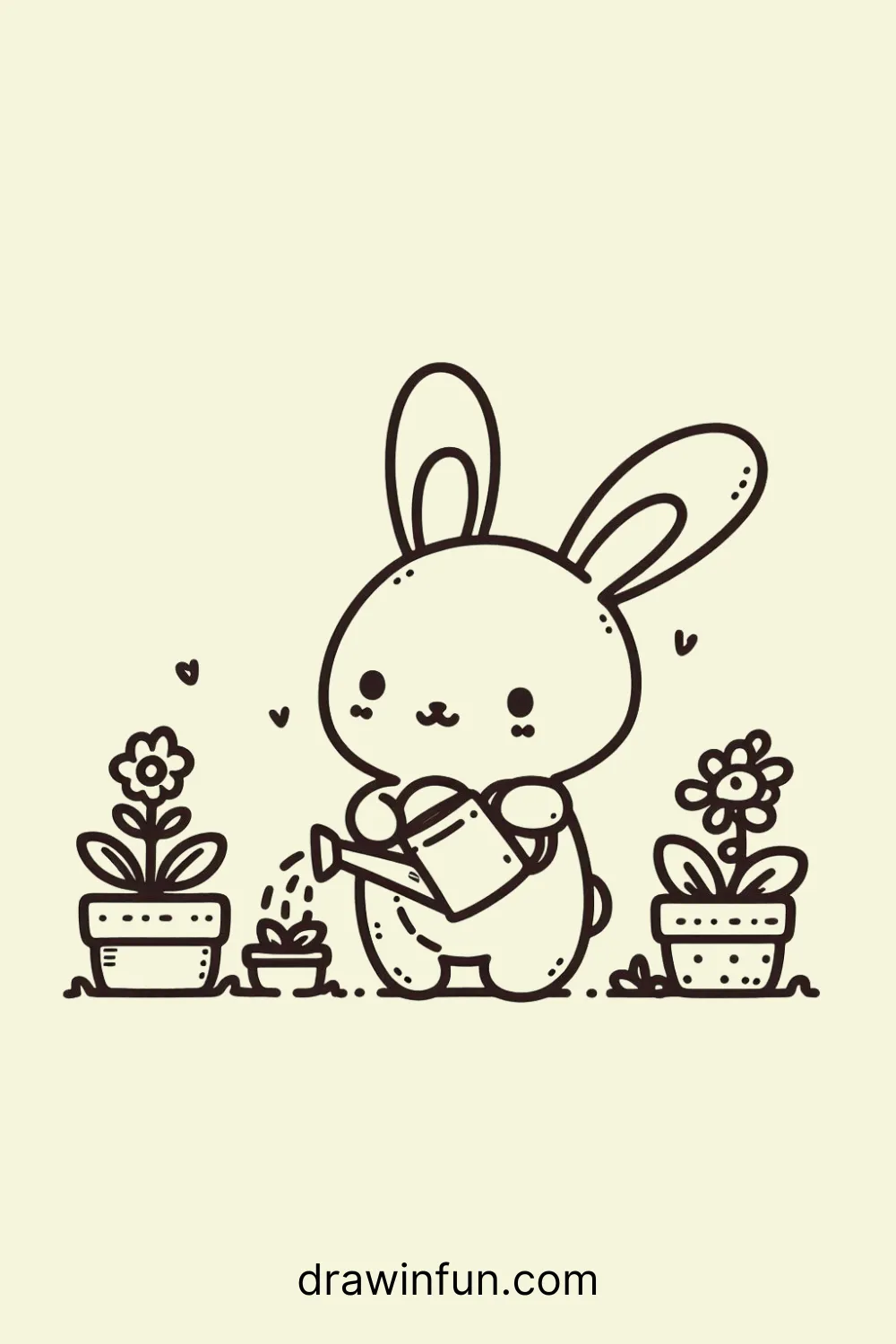 Hare watering plants easy drawing