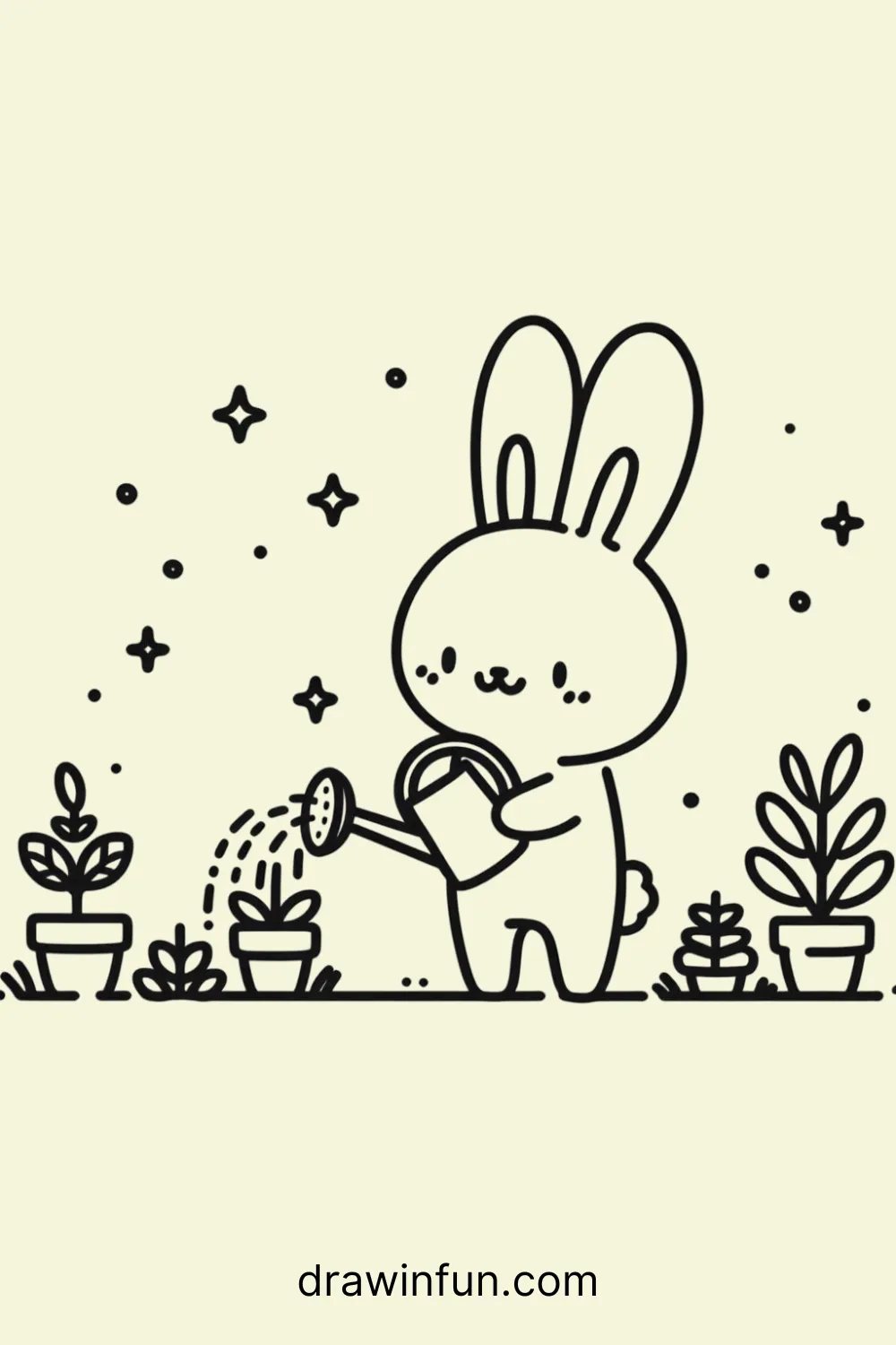 Hare watering plants easy drawing