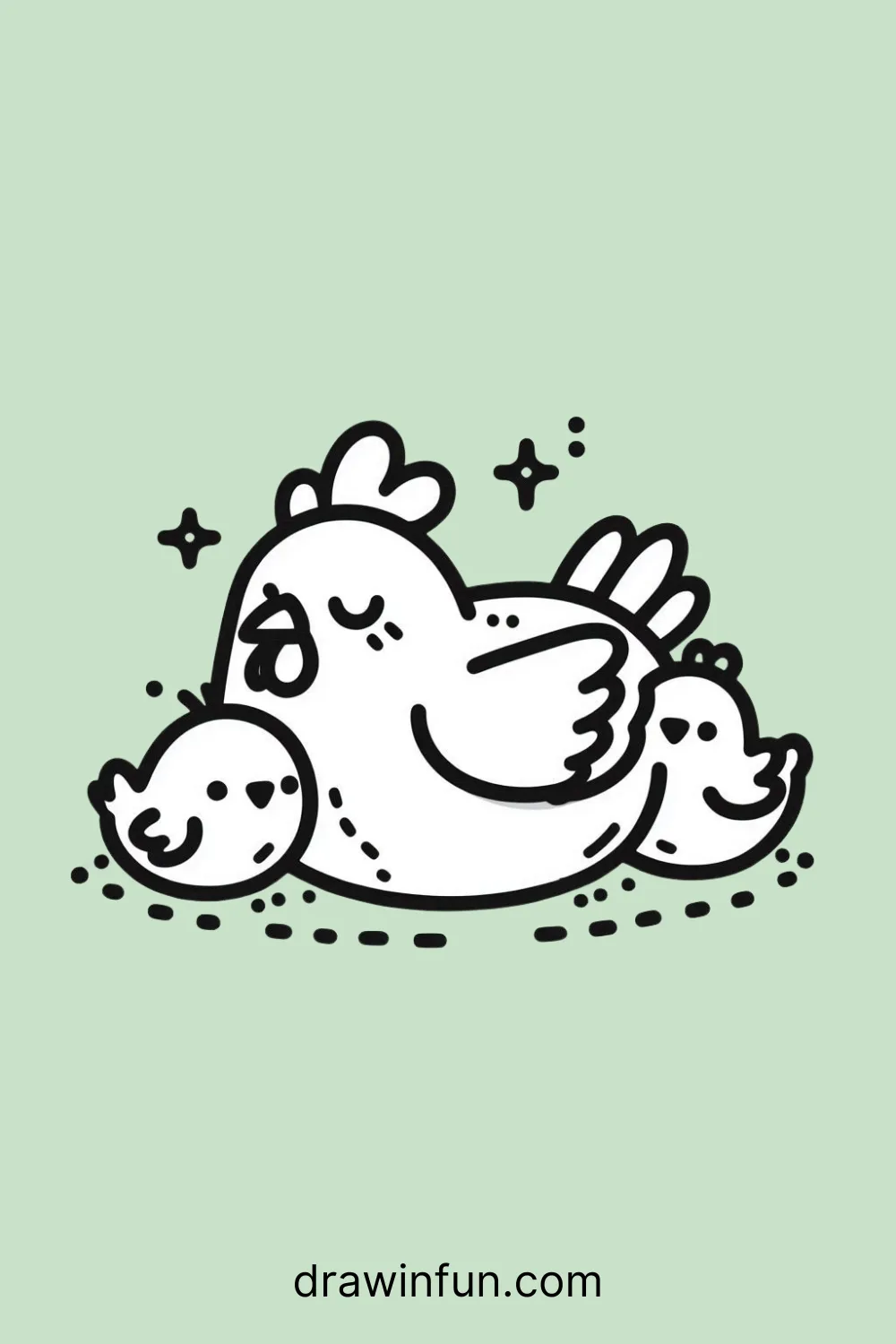 Hen and Chicks Resting easy drawing