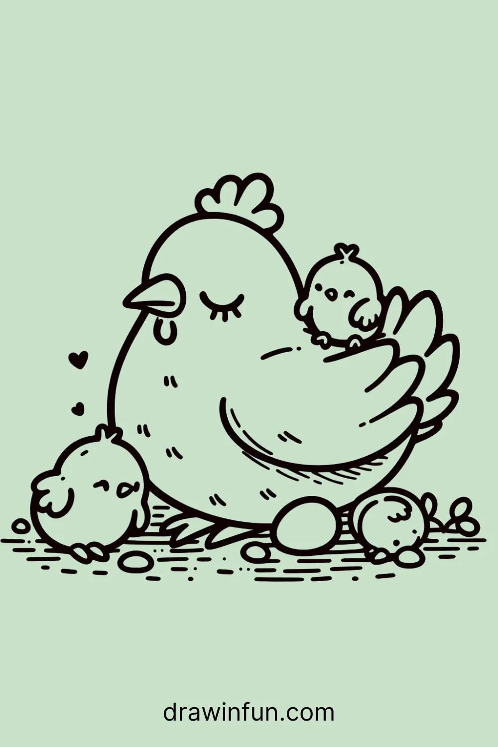 Hen and Chicks Resting easy drawing