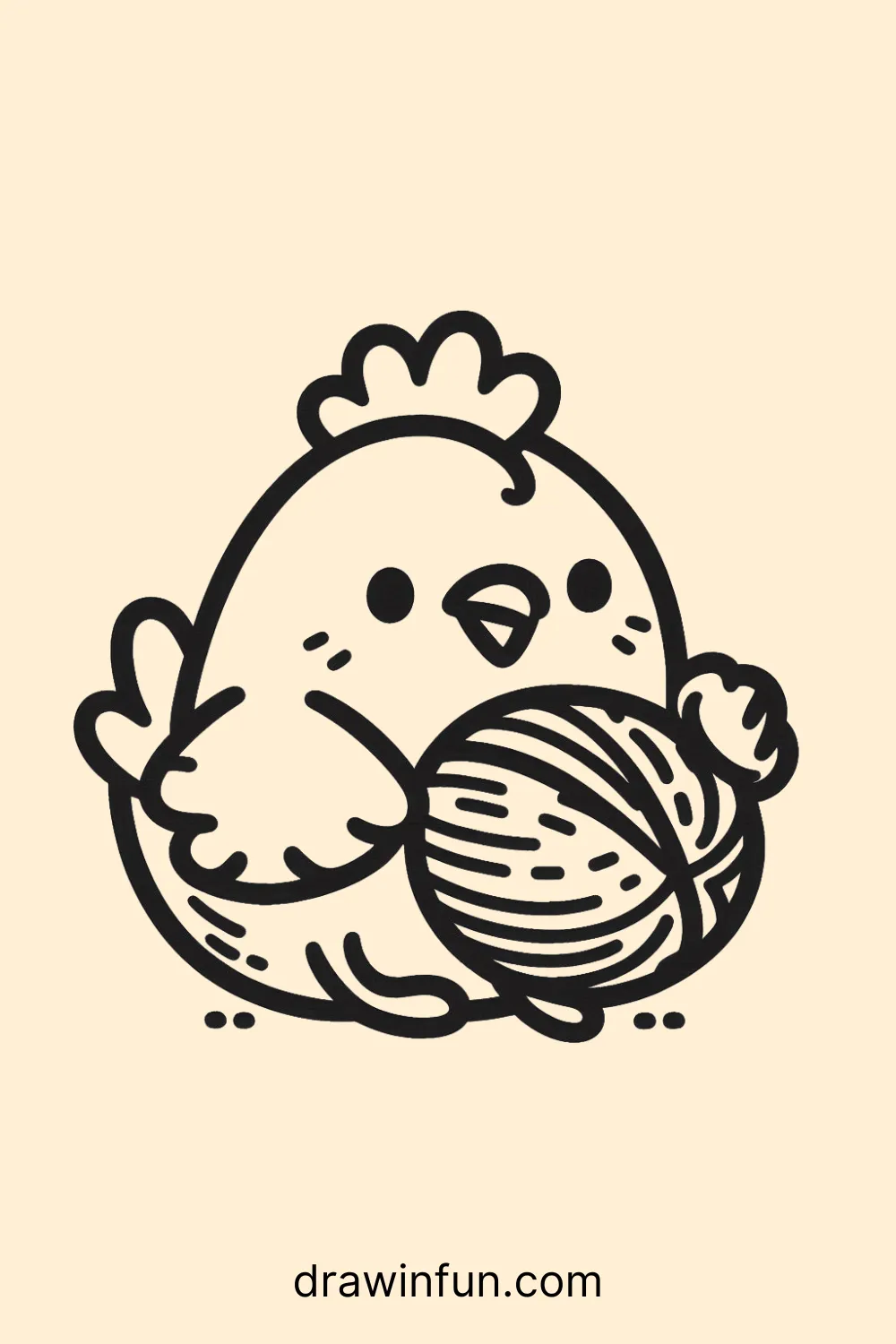 Hen holding a nut easy drawing