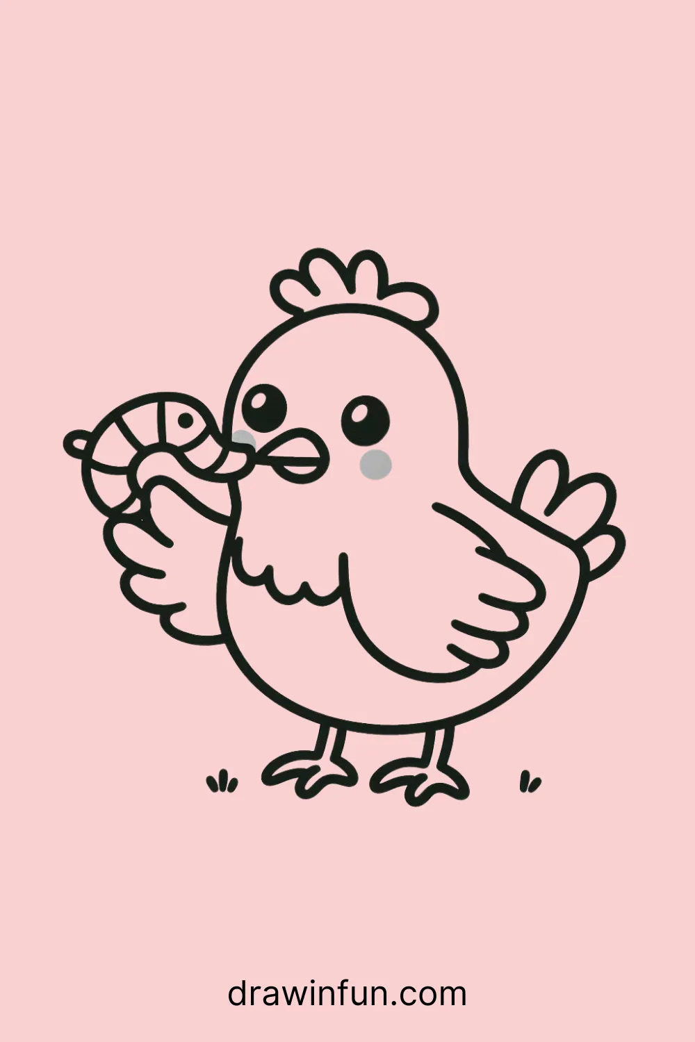 Hen with a Worm easy drawing