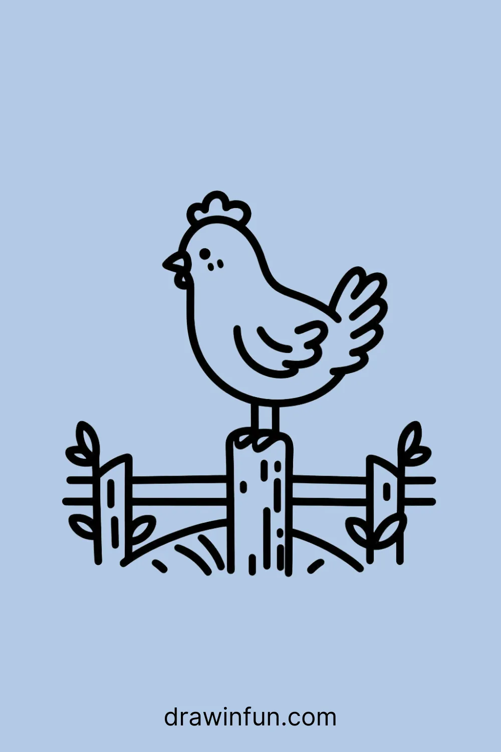 Hen Perched on a Fence easy drawing