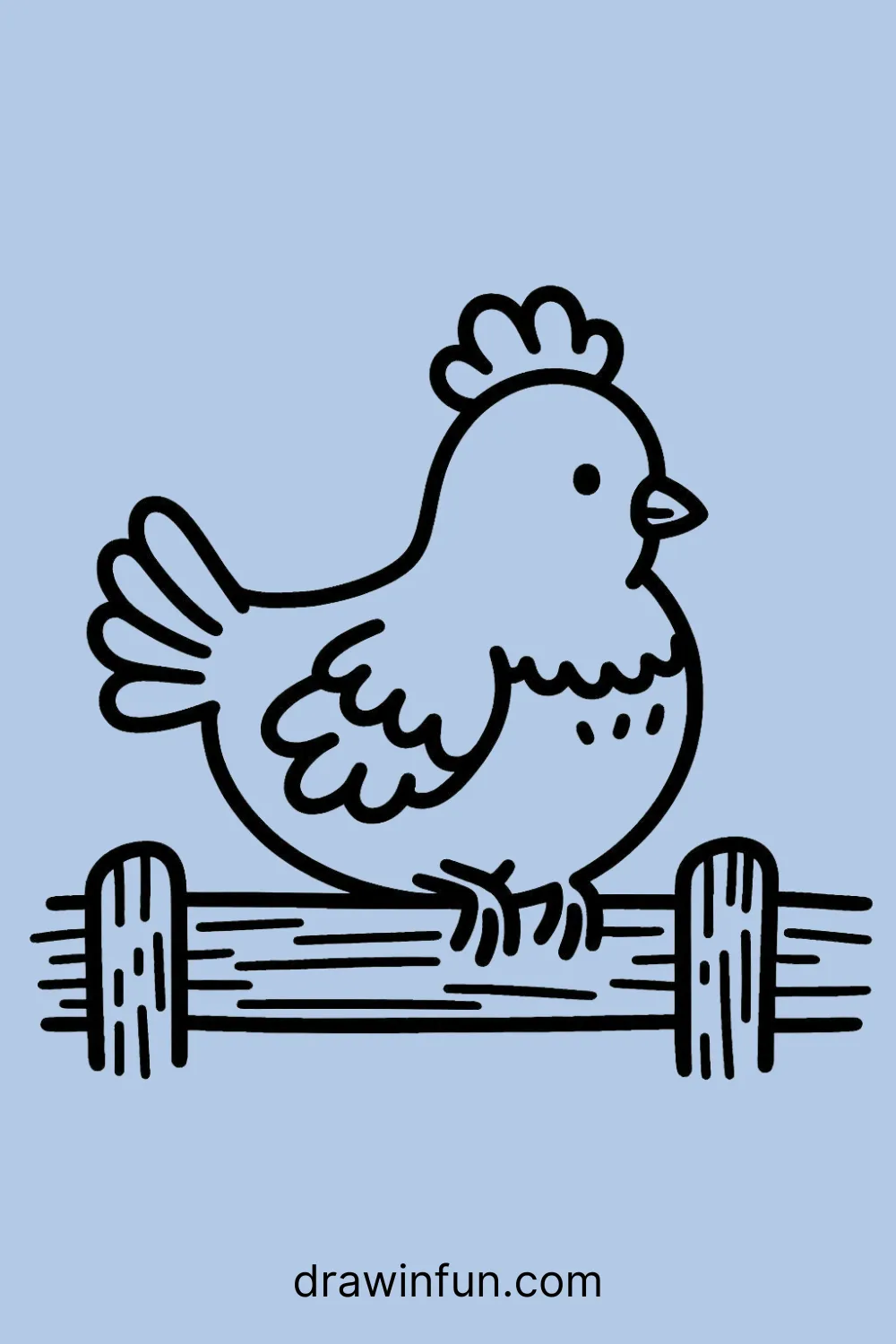 Hen Perched on a Fence easy drawing