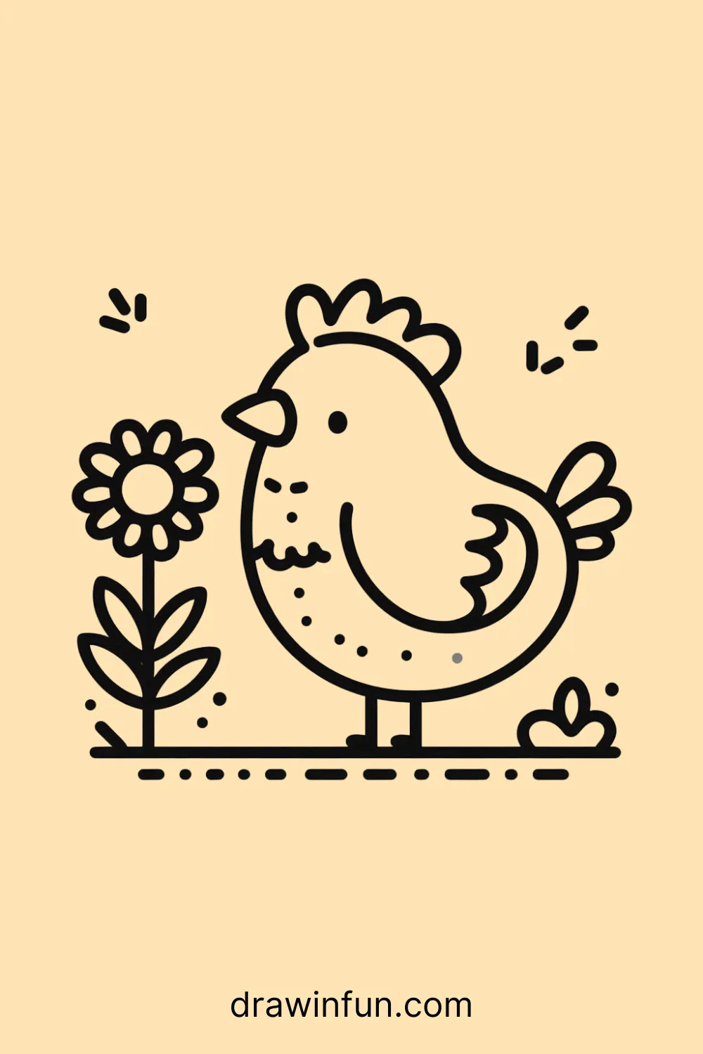 Hen with a Flower easy drawing