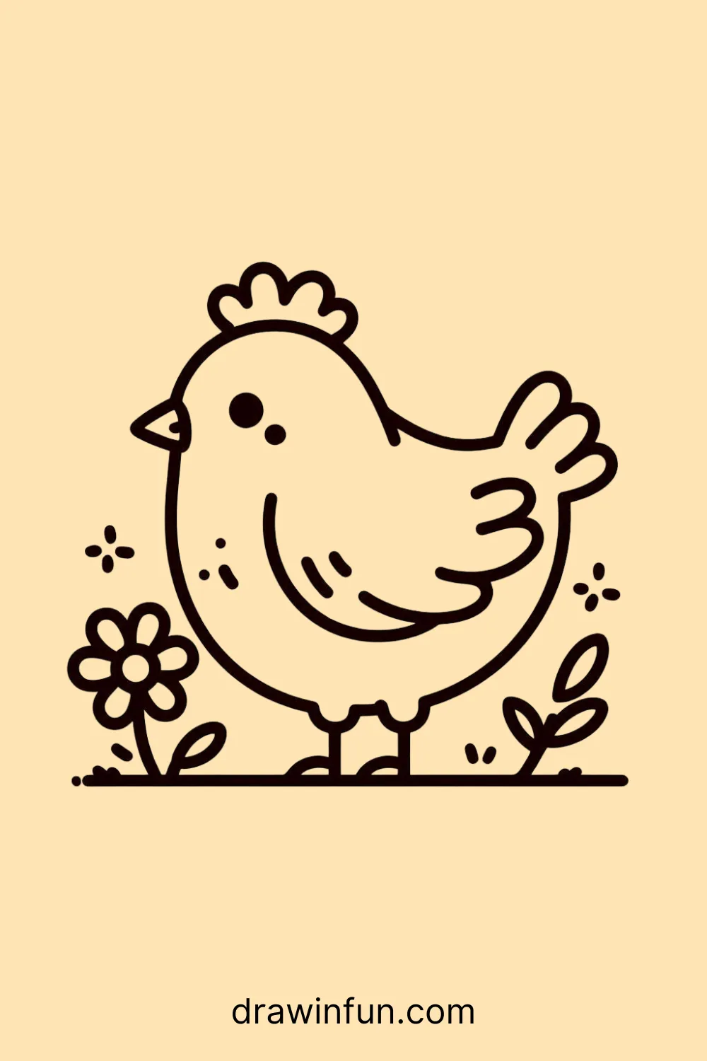 Hen with a Flower easy drawing