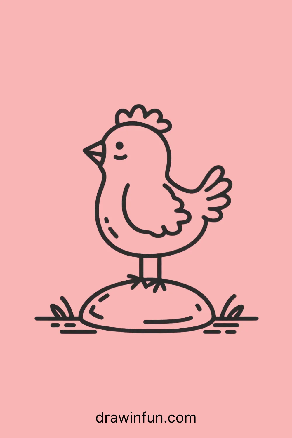 Hen standing on a rock easy drawing