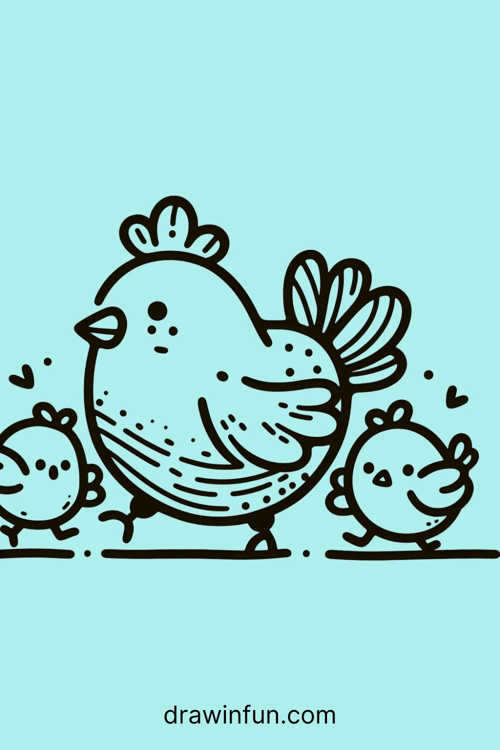 Hen with Chicks easy drawing