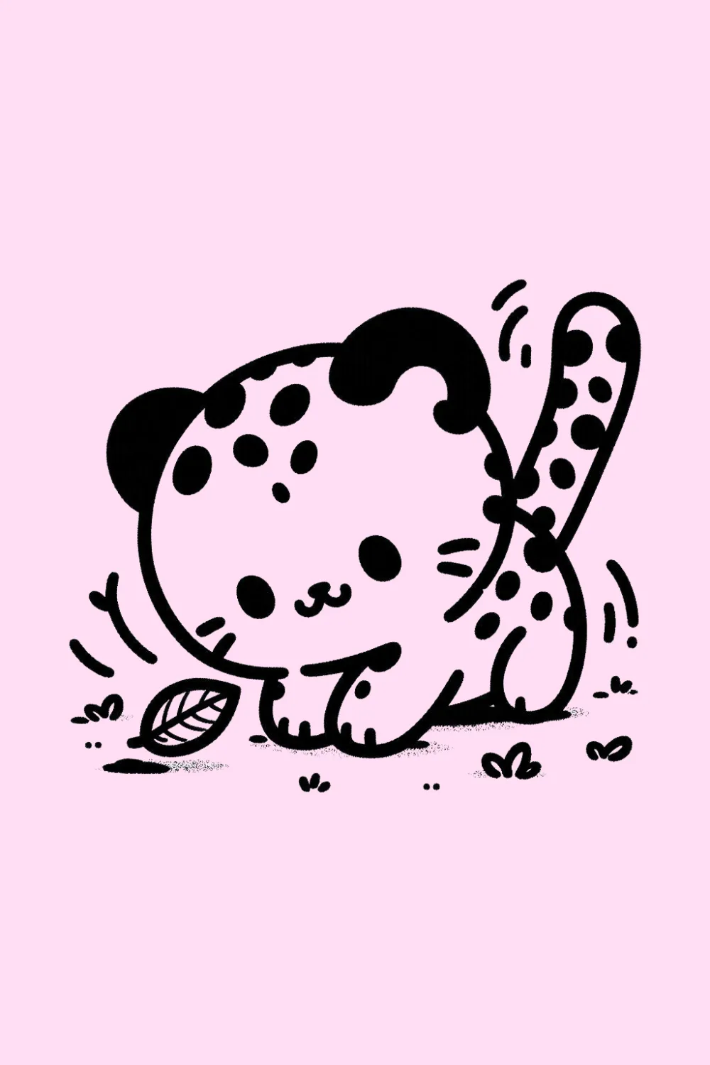 Leopard Playing with a Leaf easy drawing